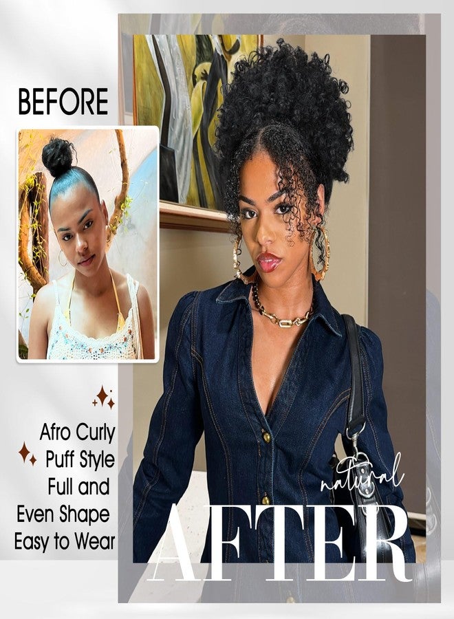 هانيوداي وصلات شعر أفرو قصيرة مجعدة من هانيودي، برباط سحب، للنساء ذوات البشرة السمراء (بني وأسود) - Image 4